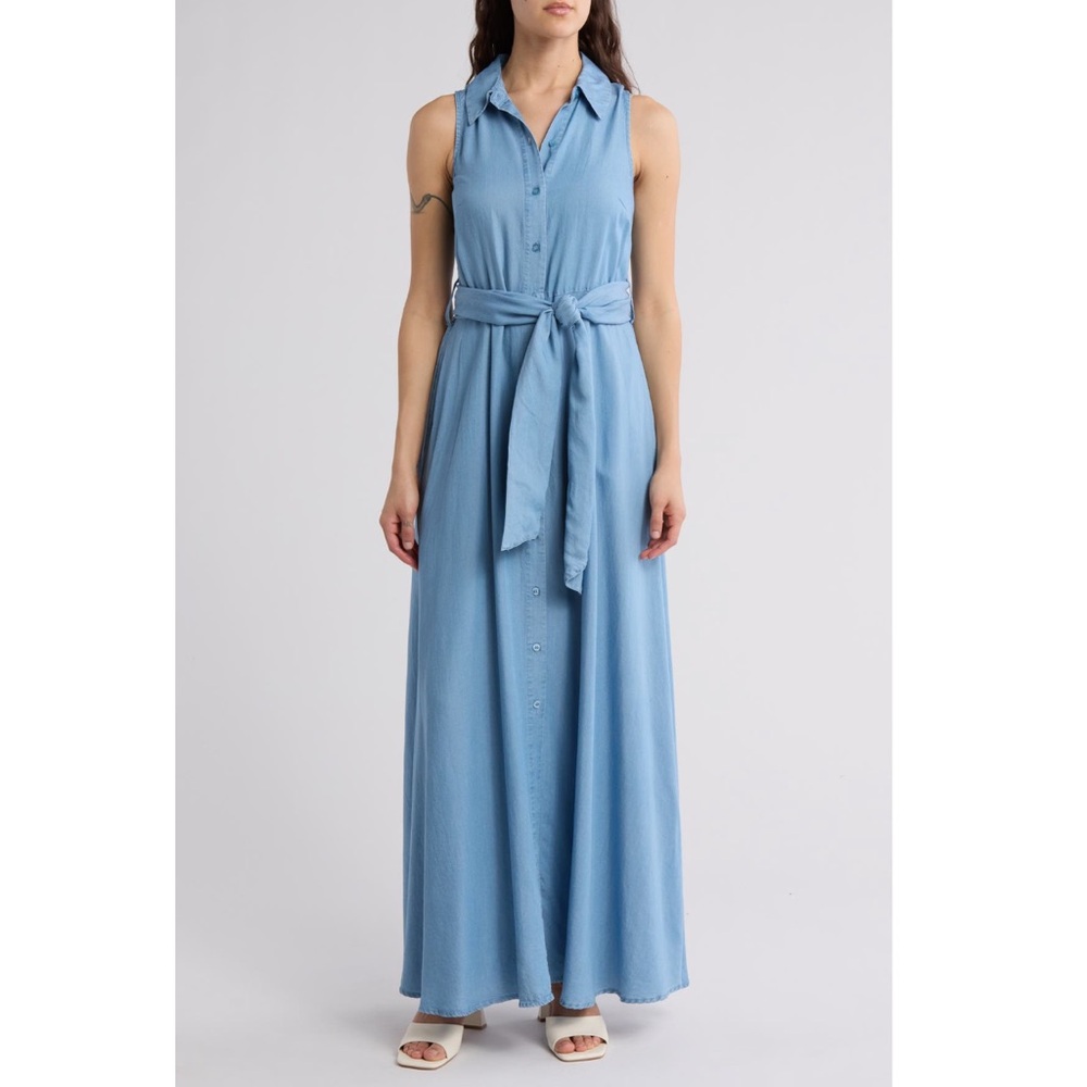 # BY DESIGN Med Chambray Light Blue Evangeline Sleeveless Chambray Shirtdress